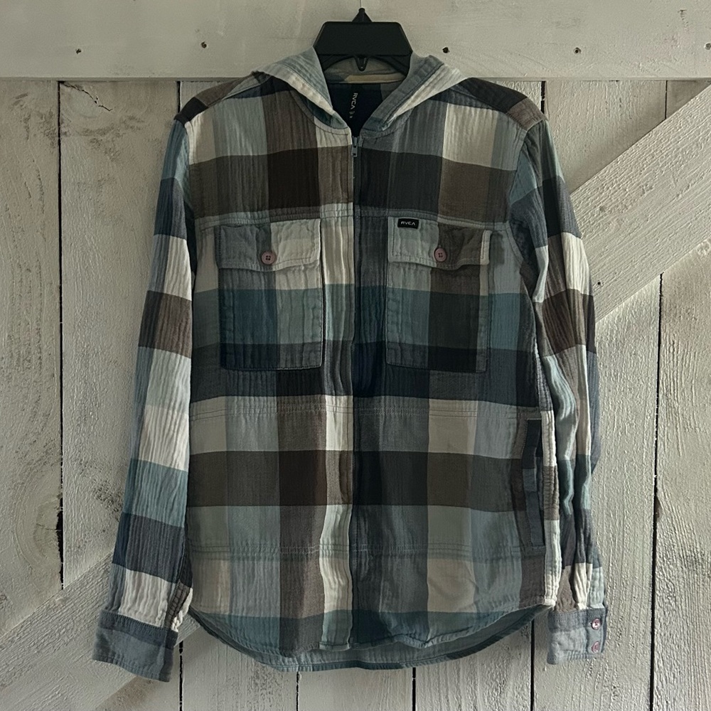 Men's Multi-Color Plaid Shirt Jacket w Hood